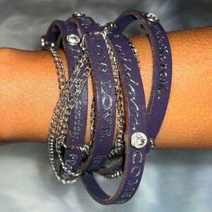 Humanity leather wrap bracelet brown with silver chains and jewels